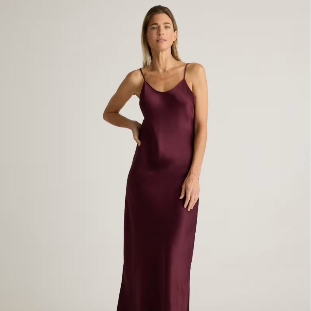 (NWT) Quince 100% Washable Silk Maxi Wine-Colored Slip Dress in XS